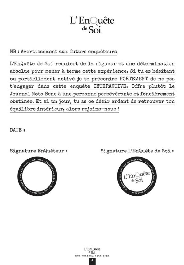 EnQuête de soi Journal Nota Bene -information aux futurs enquêteurs